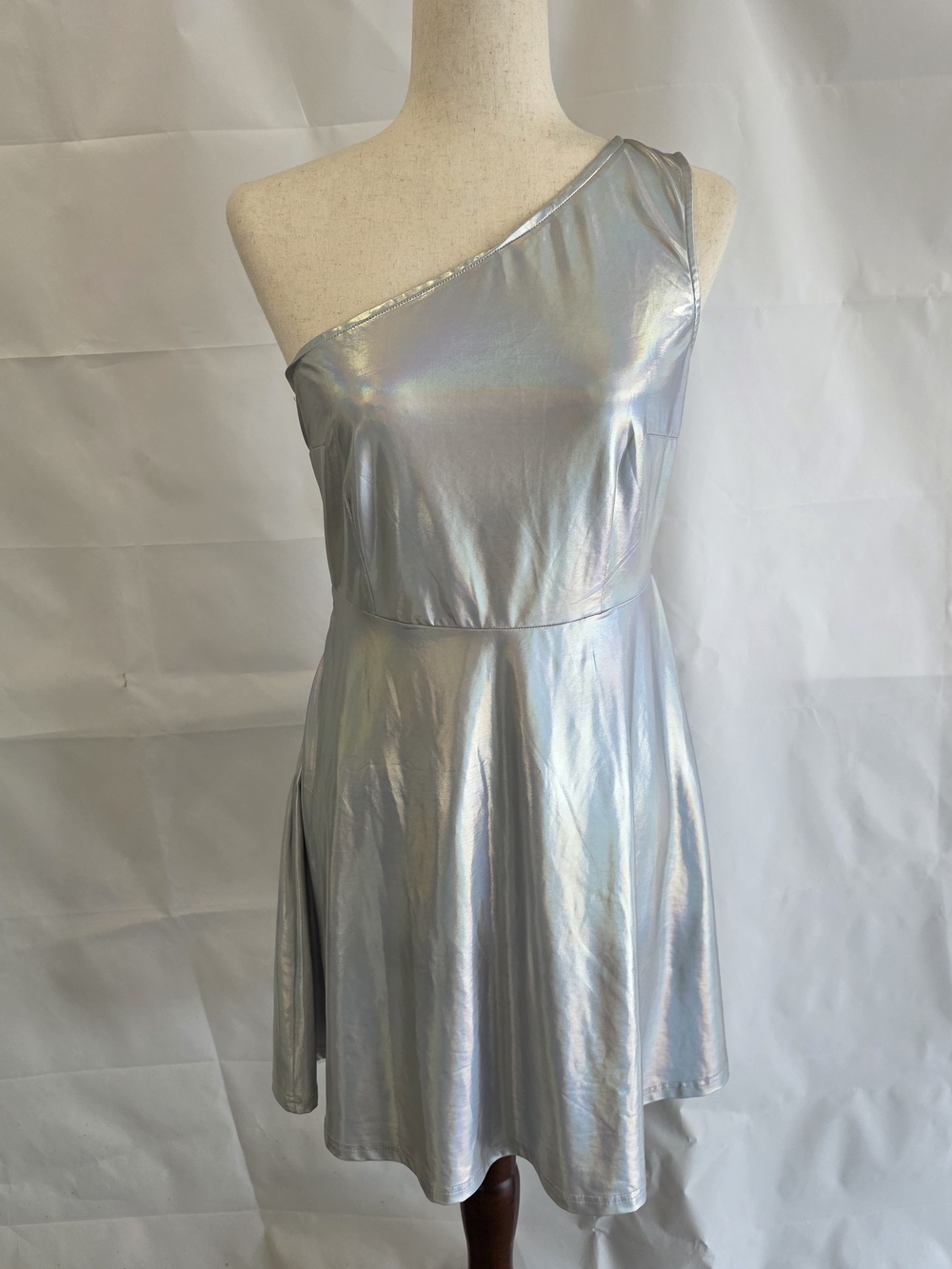 Title: 

Allegra K Silver Holographic‎ One Shoulder Mini Dress Disco Rave Y2K S
